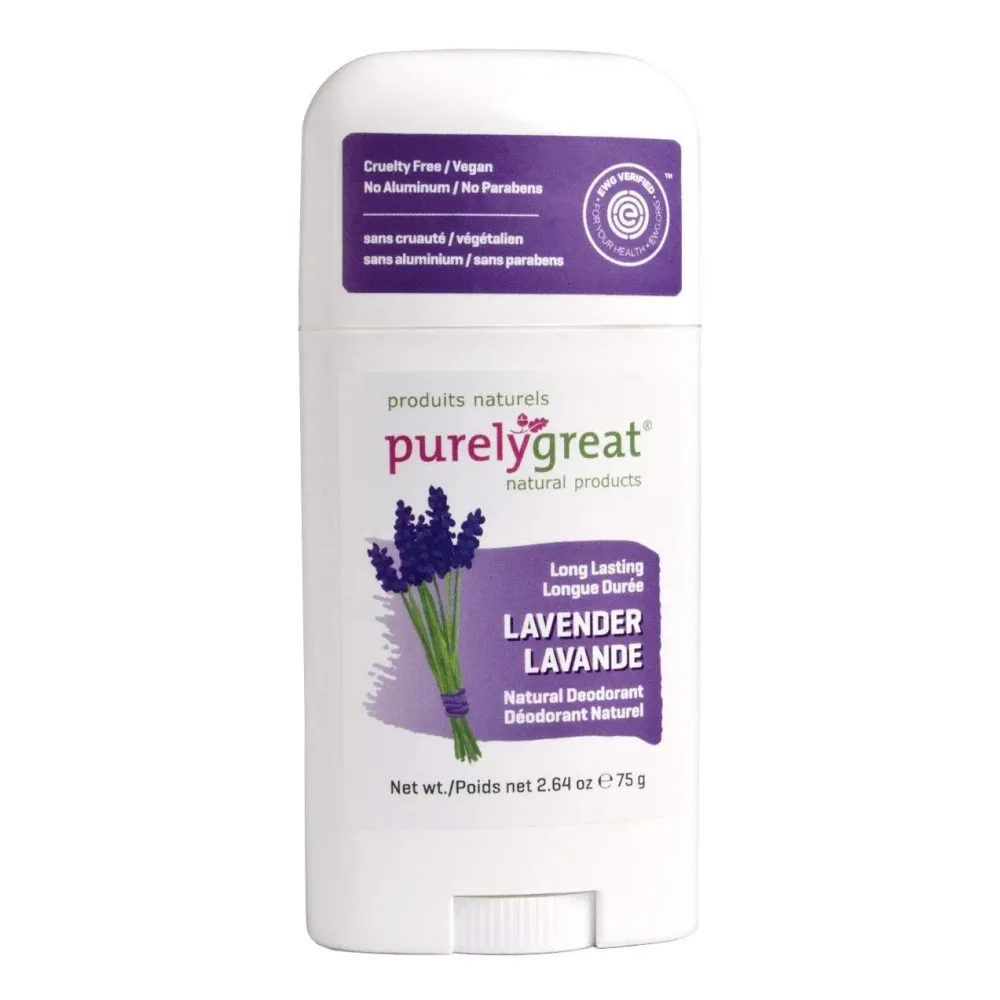 Purelygreat Natural Deodorant Stick - Lavender - EWG Verified - Vegan, Cruelty Free - No Aluminum, No Parabens - Essential Oils Purelygreat Natural Deodorant Stick - Lavender - EWG Verified - Vegan, Cruelty Free - No Aluminum, No Parabens - Essential Oils