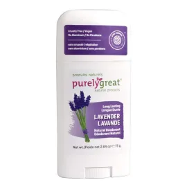 Purelygreat Natural Deodorant Stick - Lavender - EWG Verified - Vegan, Cruelty Free - No Aluminum, No Parabens - Essential Oils