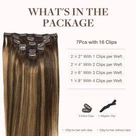 GOO GOO Clip in Hair Extensions Real Human Hair, Remy Human Hair Extensions Clip ins for Women, Natural Human Hair, 16inch 120g 7Pcs, 4/27/4 Balayage Chocolate Brown to Caramel Blonde GOO GOO Clip in Hair Extensions Real Human Hair, Remy Human Hair Extensions Clip ins for Women, Natural Human Hair, 16inch 120g 7Pcs, 4/27/4 Balayage Chocolate Brown to Caramel Blonde
