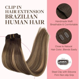 GOO GOO Clip in Hair Extensions Real Human Hair, Remy Human Hair Extensions Clip ins for Women, Natural Human Hair, 16inch 120g 7Pcs, 4/27/4 Balayage Chocolate Brown to Caramel Blonde GOO GOO Clip in Hair Extensions Real Human Hair, Remy Human Hair Extensions Clip ins for Women, Natural Human Hair, 16inch 120g 7Pcs, 4/27/4 Balayage Chocolate Brown to Caramel Blonde