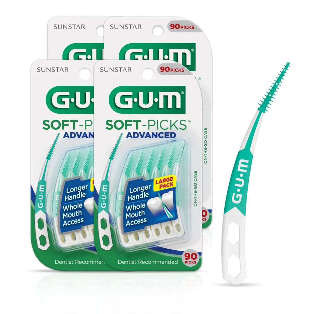 GUM Soft-Picks Advanced, Easy to Use Dental Picks for Teeth Cleaning and Gum Health, Disposable Interdental Brushes with Convenient Carry Case, Dentist Recommended Dental Picks, 90ct (4pk) GUM Soft-Picks Advanced, Easy to Use Dental Picks for Teeth Cleaning and Gum Health, Disposable Interdental Brushes with Convenient Carry Case, Dentist Recommended Dental Picks, 90ct (4pk)