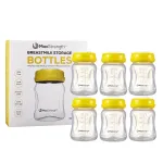 Max Strength Pro Breastmilk Bottles 6pc Set with Leak Proof Lids, 6.oz 180ml Reusable Wide Neck Bottles Best for Breast Milk Collection & Storage Solution, BPA Free, Fits Spectra & Avent Models