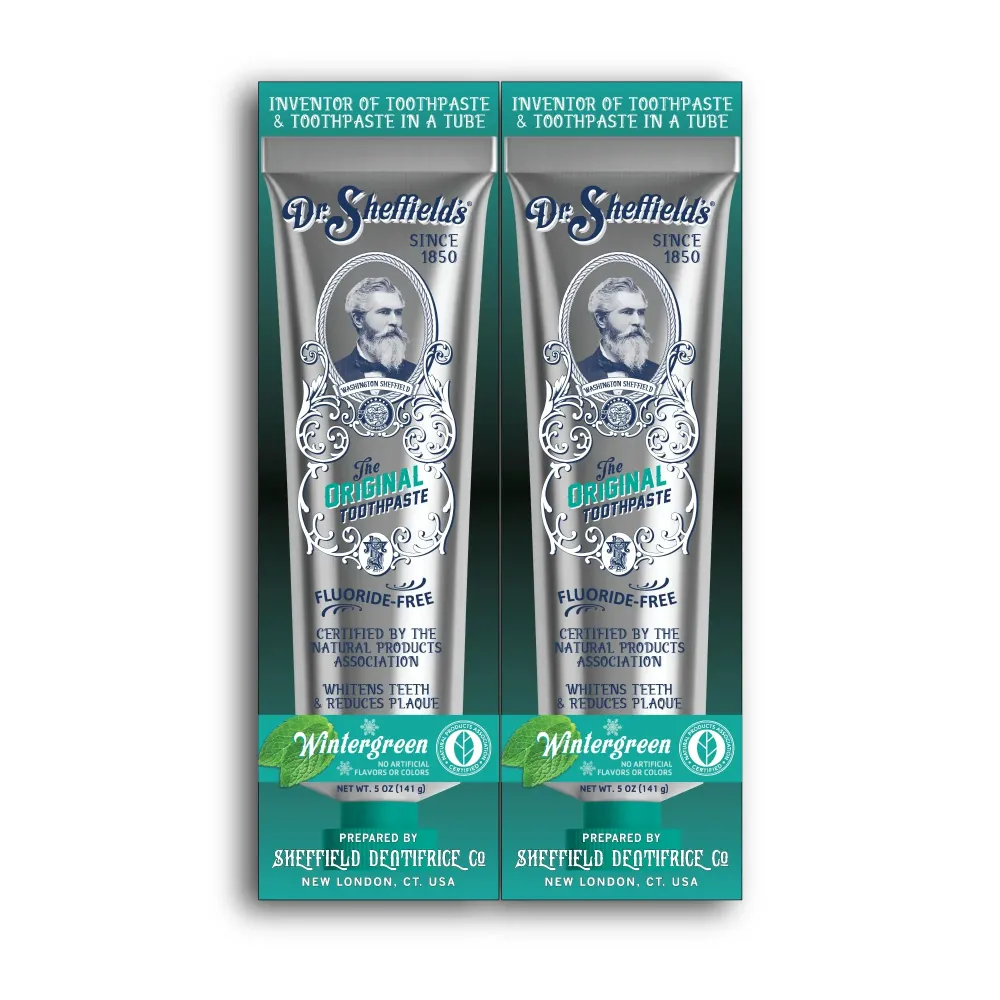 Dr. Sheffields Certified Natural Toothpaste (Wintergreen) - Great Tasting, Fluoride Free Toothpaste/Freshen Your Breath, Whiten Your Teeth, Reduce Plaque (2-Pack) Dr. Sheffields Certified Natural Toothpaste (Wintergreen) - Great Tasting, Fluoride Free Toothpaste/Freshen Your Breath, Whiten Your Teeth, Reduce Plaque (2-Pack)