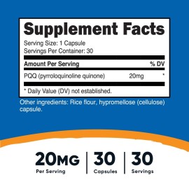 Nutricost PQQ (Pyrroloquinoline Quinone) 20mg, 30 Capsules - Vegetarian Capsules, Non-GMO, Gluten Free