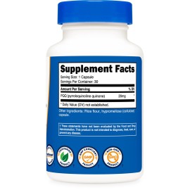 Nutricost PQQ (Pyrroloquinoline Quinone) 20mg, 30 Capsules - Vegetarian Capsules, Non-GMO, Gluten Free