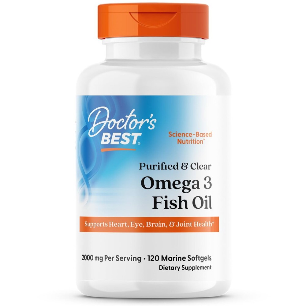 Doctor\'s Best Purified & Clear Omega 3 Fish Oil with Goldenomega, Supports Heart, Eye, Brain, & Joint Health, Non-GMO, Gluten Free 120 Marine Softgels