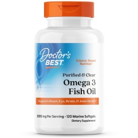 Doctor\'s Best Purified & Clear Omega 3 Fish Oil with Goldenomega, Supports Heart, Eye, Brain, & Joint Health, Non-GMO, Gluten Free 120 Marine Softgels