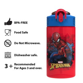Zak Designs Marvel SpiderMan Kids Spout Cover and Built-in Carrying Loop Made of Plastic, Leak-Proof Water Bottle Design (BPA-Free), Red, 16oz Zak Designs Marvel SpiderMan Kids Spout Cover and Built-in Carrying Loop Made of Plastic, Leak-Proof Water Bottle Design (BPA-Free), Red, 16oz