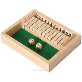 Wooden 12 Shut The Box Game - Small Travel Set - Simple funny Family, party board game