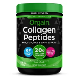 Orgain Hydrolyzed Collagen Peptides Powder For Women & Men, 20g Grass Fed Collagen, Unflavored - Hair, Skin, Nail, & Joint Support Supplement, Paleo & Keto, Non-GMO, Type I and III, 1lb