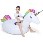 Jasonwell Big Inflatable Unicorn Pool Float Floatie Ride On with Fast Valves Large Rideable Blow Up Summer Beach Swimming Pool Party Lounge Raft Decorations Toys for Kids Adults