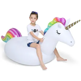 Jasonwell Big Inflatable Unicorn Pool Float Floatie Ride On with Fast Valves Large Rideable Blow Up Summer Beach Swimming Pool Party Lounge Raft Decorations Toys for Kids Adults