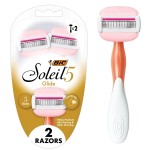 BIC Soleil Glide Disposable Razors for Women, 5 Blades With Shea Butter Moisture Strip For a Smooth Glide, 2 Piece Womens Razor Set