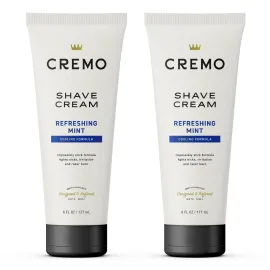 Cremo Barber Grade Cooling Shave Cream, Astonishingly Superior Ultra-Slick Shaving Cream Fights Nicks, Cuts And Razor Burn, 6 Fl Oz (2 Pack), WHITE