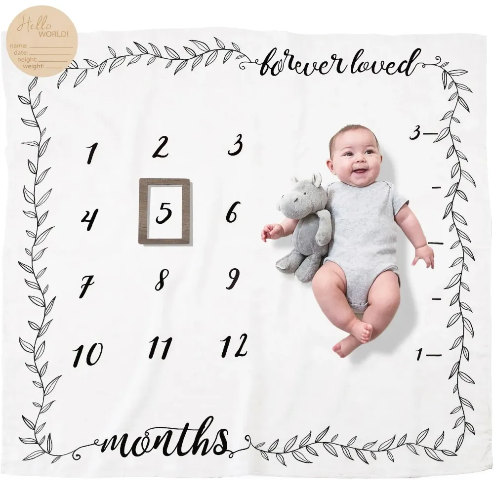 Organic Baby Monthly Milestone Blanket Boy or Girl - Forever Loved Baby Month Blanket + Frame - Personalized Baby Milestone Blanket with Growth Chart, Newborn to 12 Months Blanket Organic Baby Monthly Milestone Blanket Boy or Girl - Forever Loved Baby Month Blanket + Frame - Personalized Baby Milestone Blanket with Growth Chart, Newborn to 12 Months Blanket