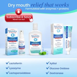 SALIVEA Dry Mouth Mouthwash - Soothing Mint Mouthwash with Natural Salivary Enzymes - Breath Freshener & Dry Mouth Care - Mint Flavor (2 Pack) SALIVEA Dry Mouth Mouthwash - Soothing Mint Mouthwash with Natural Salivary Enzymes - Breath Freshener & Dry Mouth Care - Mint Flavor (2 Pack)
