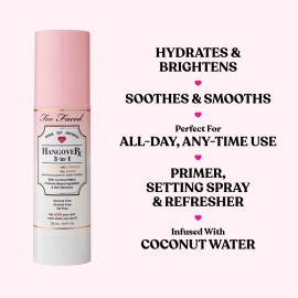 Too Faced Hangover 3-in-1 Primer & Setting Spray | Long Lasting + Hydrating, Travel Size, 1 Fl Oz, Clear