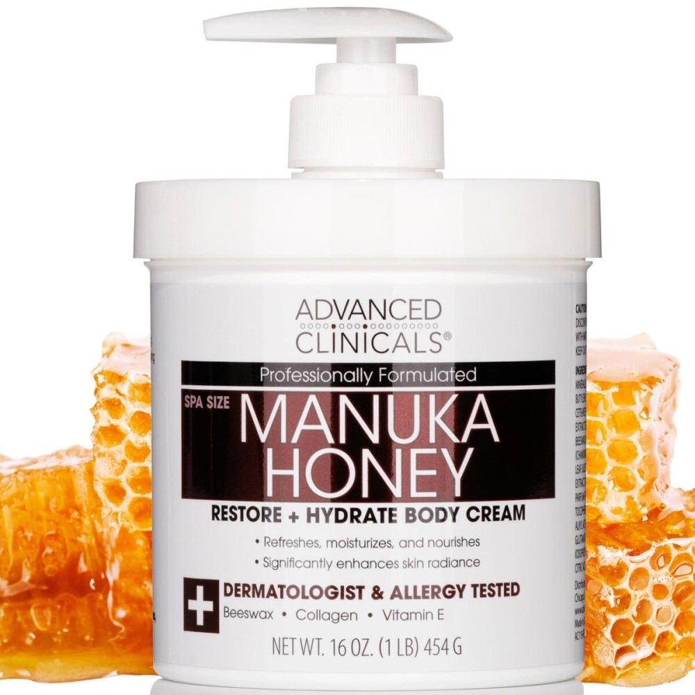 Advanced Clinicals Manuka Honey Body Cream For Women & Men | Body Butter Lotion For Extremely Dry Skin | Collagen Cream | Skincare Moisturizer Hydrating Balm Improves Look Of Aging Skin, 16 Ounce Advanced Clinicals Manuka Honey Body Cream For Women & Men | Body Butter Lotion For Extremely Dry Skin | Collagen Cream | Skincare Moisturizer Hydrating Balm Improves Look Of Aging Skin, 16 Ounce