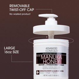 Advanced Clinicals Manuka Honey Body Cream For Women & Men | Body Butter Lotion For Extremely Dry Skin | Collagen Cream | Skincare Moisturizer Hydrating Balm Improves Look Of Aging Skin, 16 Ounce Advanced Clinicals Manuka Honey Body Cream For Women & Men | Body Butter Lotion For Extremely Dry Skin | Collagen Cream | Skincare Moisturizer Hydrating Balm Improves Look Of Aging Skin, 16 Ounce