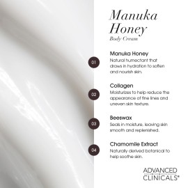 Advanced Clinicals Manuka Honey Body Cream For Women & Men | Body Butter Lotion For Extremely Dry Skin | Collagen Cream | Skincare Moisturizer Hydrating Balm Improves Look Of Aging Skin, 16 Ounce Advanced Clinicals Manuka Honey Body Cream For Women & Men | Body Butter Lotion For Extremely Dry Skin | Collagen Cream | Skincare Moisturizer Hydrating Balm Improves Look Of Aging Skin, 16 Ounce