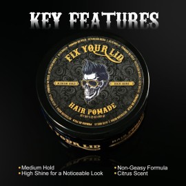 Fix Your Lid Hair Pomade for Men - Water Based Pomade with Medium Hold and High Shine - Match all Mens Hair Types & Styles - Easy To Wash Out - 3.75 Oz Fix Your Lid Hair Pomade for Men - Water Based Pomade with Medium Hold and High Shine - Match all Mens Hair Types & Styles - Easy To Wash Out - 3.75 Oz