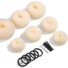 Teenitor Donut Bun Maker Set - Hair Bun Ring with 5 Bands, 20 Bobby Pins & 7 Chignons (2 Small, 2 Medium, 1 Large, 1 Extra-Large) for Hairstyles in Beige