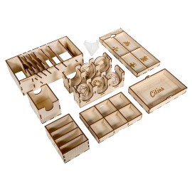 The Broken Token Board Game Organizer - Splendor and Cities Expansion Compatible Wood Storage Box with Multiple Trays