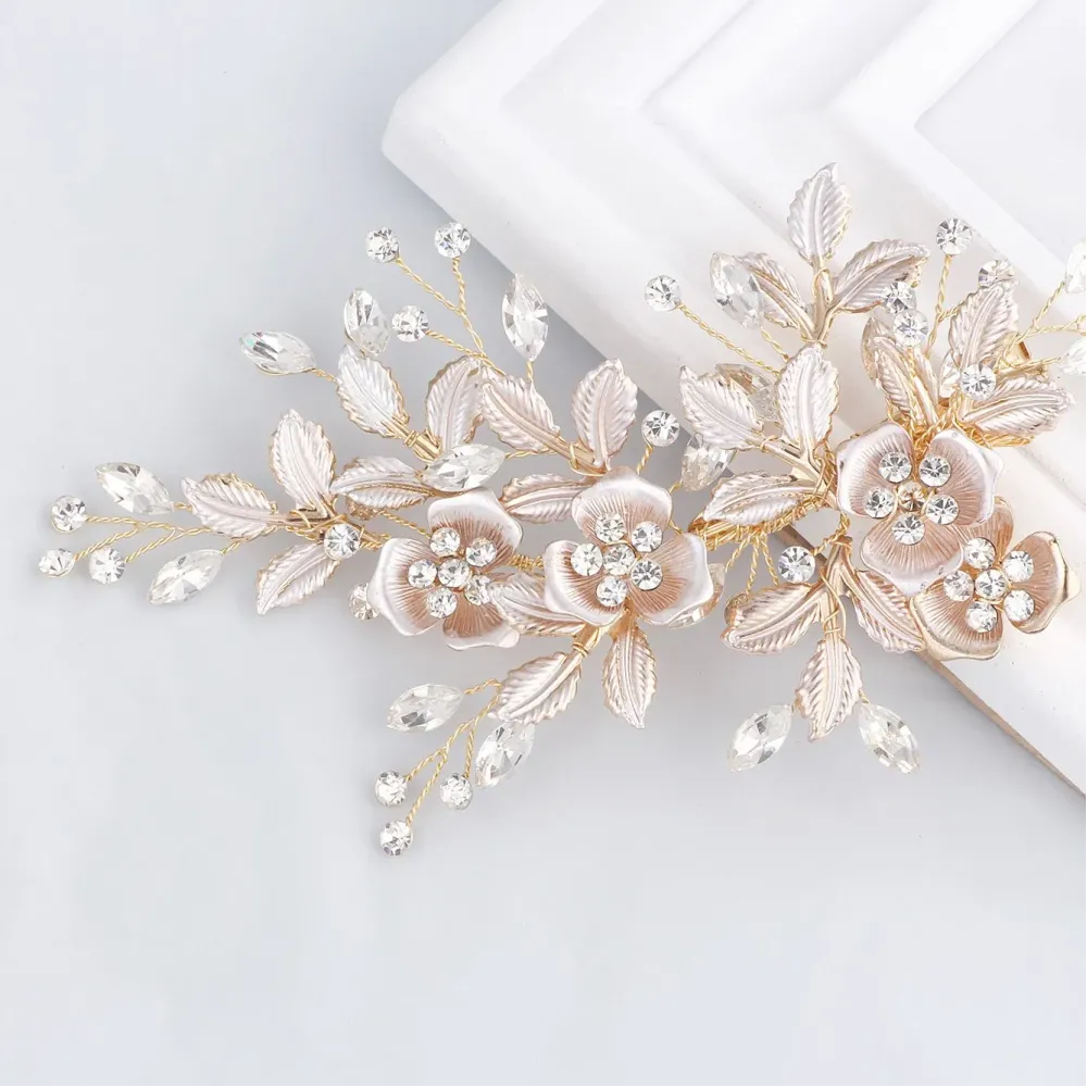SWEETV Light Rose Gold Wedding Clip Rhinestone Bridal Comb Barrette - Handmade Flower Clip Head Pieces for Women SWEETV Light Rose Gold Wedding Clip Rhinestone Bridal Comb Barrette - Handmade Flower Clip Head Pieces for Women