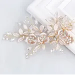 SWEETV Light Rose Gold Wedding Clip Rhinestone Bridal Comb Barrette - Handmade Flower Clip Head Pieces for Women