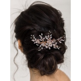 SWEETV Light Rose Gold Wedding Clip Rhinestone Bridal Comb Barrette - Handmade Flower Clip Head Pieces for Women SWEETV Light Rose Gold Wedding Clip Rhinestone Bridal Comb Barrette - Handmade Flower Clip Head Pieces for Women