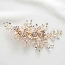 SWEETV Light Rose Gold Wedding Clip Rhinestone Bridal Comb Barrette - Handmade Flower Clip Head Pieces for Women SWEETV Light Rose Gold Wedding Clip Rhinestone Bridal Comb Barrette - Handmade Flower Clip Head Pieces for Women