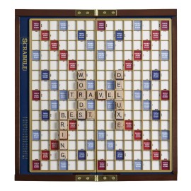 WS Game Company Scrabble Deluxe Travel Edition - Compact Travel Game with Wood Letter Tiles, Raised Grid, Folding Board, and Hidden Storage - Great for 2 to 4 Players