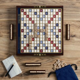 WS Game Company Scrabble Deluxe Travel Edition - Compact Travel Game with Wood Letter Tiles, Raised Grid, Folding Board, and Hidden Storage - Great for 2 to 4 Players WS Game Company Scrabble Deluxe Travel Edition - Compact Travel Game with Wood Letter Tiles, Raised Grid, Folding Board, and Hidden Storage - Great for 2 to 4 Players