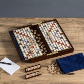 WS Game Company Scrabble Deluxe Travel Edition - Compact Travel Game with Wood Letter Tiles, Raised Grid, Folding Board, and Hidden Storage - Great for 2 to 4 Players WS Game Company Scrabble Deluxe Travel Edition - Compact Travel Game with Wood Letter Tiles, Raised Grid, Folding Board, and Hidden Storage - Great for 2 to 4 Players