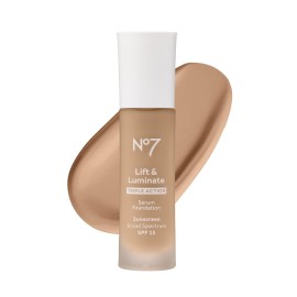 No7 Lift & Luminate Triple Action Serum Foundation - Honey - Liquid Foundation Makeup with SPF 15 for Dewy, Glowy Base - Radiant Serum Foundation for Mature Skin (30ml)