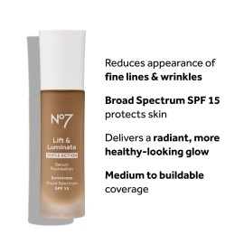 No7 Lift & Luminate Triple Action Serum Foundation - Honey - Liquid Foundation Makeup with SPF 15 for Dewy, Glowy Base - Radiant Serum Foundation for Mature Skin (30ml) No7 Lift & Luminate Triple Action Serum Foundation - Honey - Liquid Foundation Makeup with SPF 15 for Dewy, Glowy Base - Radiant Serum Foundation for Mature Skin (30ml)