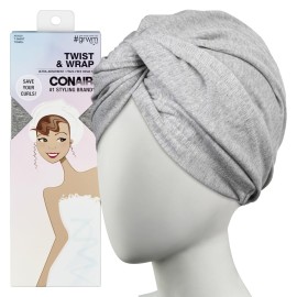 CONAIR Cotton Twist & Wrap Hair Towel - Fast Drying Ultra absorbant Turban- for All Hair Types and Lengths - Grey