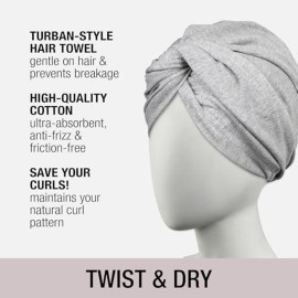 CONAIR Cotton Twist & Wrap Hair Towel - Fast Drying Ultra absorbant Turban- for All Hair Types and Lengths - Grey