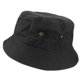 Gelante Solid Color 100% Cotton Bucket Hat for Women and Men Packable Travel Summer Beach Hat 1900-Black-L/XL