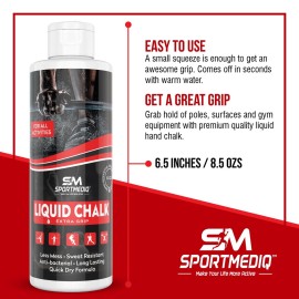 Sportmediq Pro Grade Liquid Chalk - Mess Free Professional Hand Grip for Gym, Weightlifting, Rock Climbing, Gymnastics, Rock Climbing - Dries in Seconds - 8.5 Oz Sportmediq Pro Grade Liquid Chalk - Mess Free Professional Hand Grip for Gym, Weightlifting, Rock Climbing, Gymnastics, Rock Climbing - Dries in Seconds - 8.5 Oz