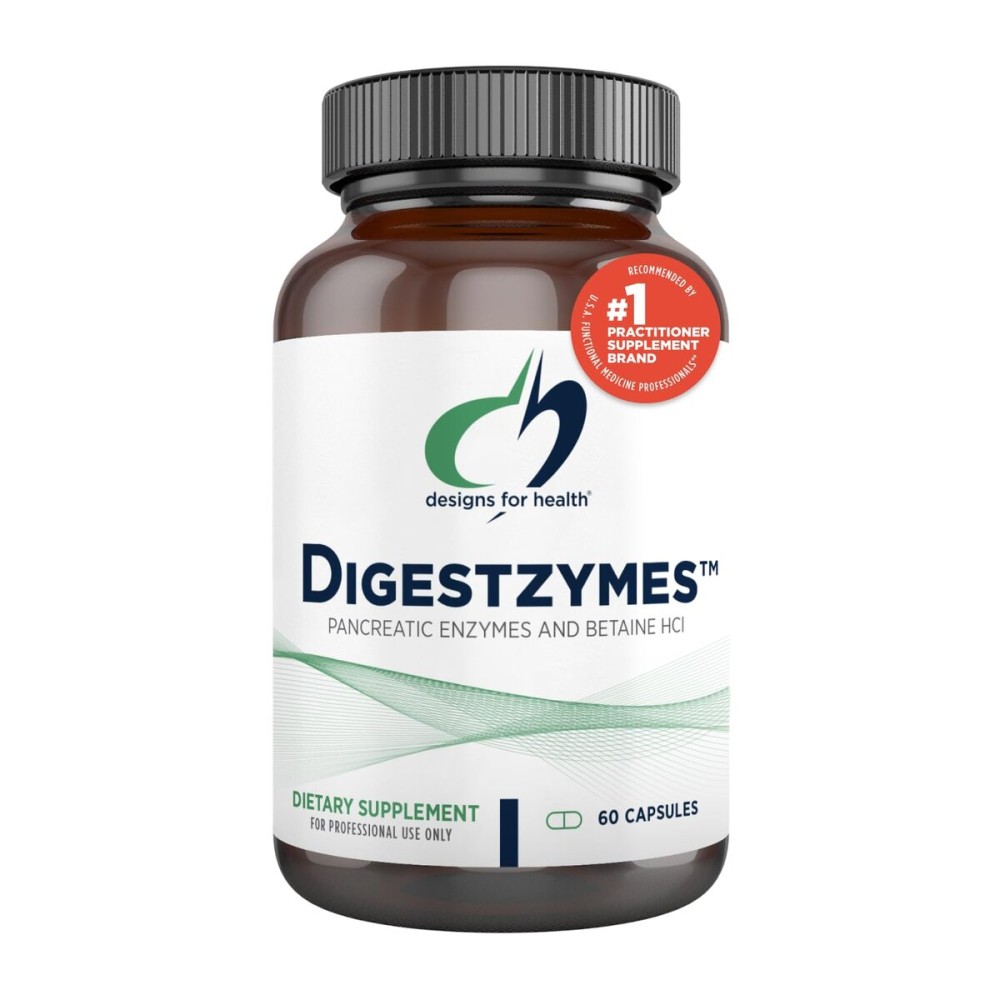 Designs for Health Digestzymes - Digestive Enzymes + Betaine Hydrochloride for Gas & Bloating Relief - Pepsin, Ox Bile, Lactase Enzyme & Lipase Enzymes for Digestion (60 Capsules) Designs for Health Digestzymes - Digestive Enzymes + Betaine Hydrochloride for Gas & Bloating Relief - Pepsin, Ox Bile, Lactase Enzyme & Lipase Enzymes for Digestion (60 Capsules)