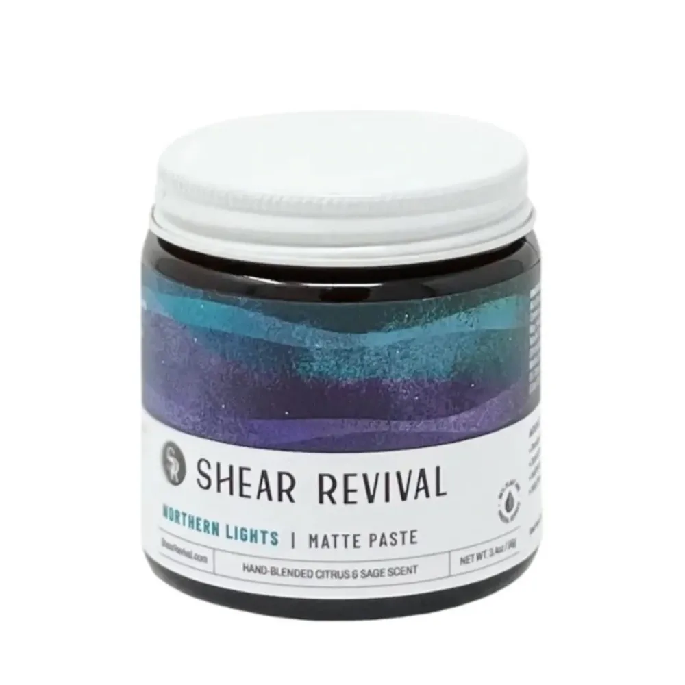 Shear Revival Northern Lights | Matte Hair Styling Paste for Men Strong Hold Molding Sculpting Pomade Wax Promotes Hair Elasticity Slick Back with Kaolin Clay, Calendula Extract, Clary Sage Oil 3.4oz Shear Revival Northern Lights | Matte Hair Styling Paste for Men Strong Hold Molding Sculpting Pomade Wax Promotes Hair Elasticity Slick Back with Kaolin Clay, Calendula Extract, Clary Sage Oil 3.4oz