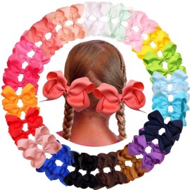 CLLOT 40PCS 4.5 Inch Hair Bows for Girls Grosgrain Ribbon Toddler Hair Accessories with Alligator Clips for Baby Girls Toddlers Kids in Pairs