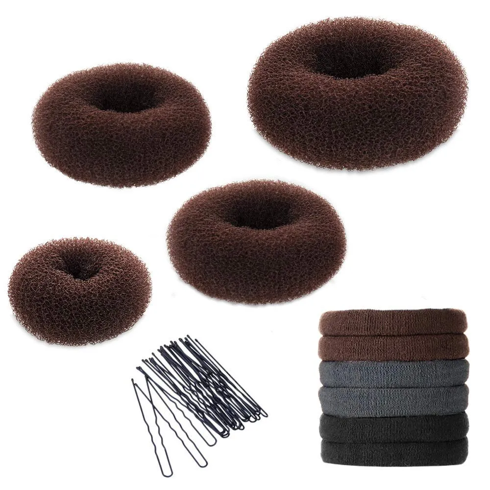 YaFex Hair Bun Maker Kit, Donut Bun Maker 4 Pieces (Large, Medium and Small), 6 Pieces Elastic Hair Ties, 20 Pieces Hair Bobby Pins, Brown YaFex Hair Bun Maker Kit, Donut Bun Maker 4 Pieces (Large, Medium and Small), 6 Pieces Elastic Hair Ties, 20 Pieces Hair Bobby Pins, Brown