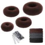 YaFex Hair Bun Maker Kit, Donut Bun Maker 4 Pieces (Large, Medium and Small), 6 Pieces Elastic Hair Ties, 20 Pieces Hair Bobby Pins, Brown