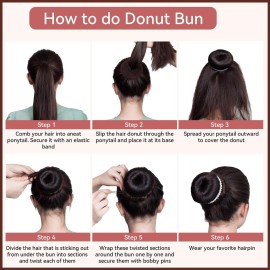 YaFex Hair Bun Maker Kit, Donut Bun Maker 4 Pieces (Large, Medium and Small), 6 Pieces Elastic Hair Ties, 20 Pieces Hair Bobby Pins, Brown YaFex Hair Bun Maker Kit, Donut Bun Maker 4 Pieces (Large, Medium and Small), 6 Pieces Elastic Hair Ties, 20 Pieces Hair Bobby Pins, Brown