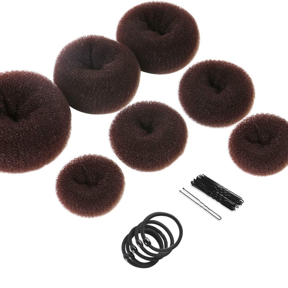 Teenitor Donut Hair Bun Maker Set - 7 Rings (1 Extra-Large, 2 Large, 2 Medium, 2 Small), 5 Elastic Bands, 20 Hair Pins, Dark Brown Teenitor Donut Hair Bun Maker Set - 7 Rings (1 Extra-Large, 2 Large, 2 Medium, 2 Small), 5 Elastic Bands, 20 Hair Pins, Dark Brown