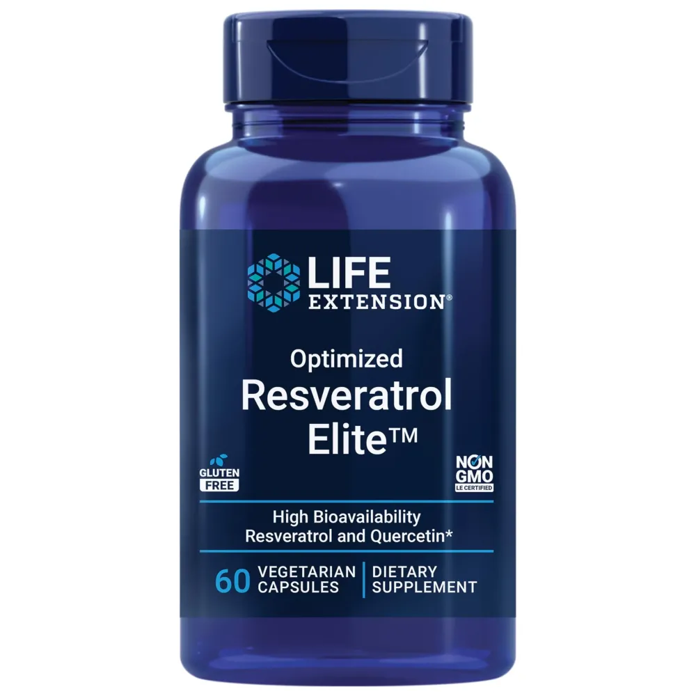 Life Extension Optimized Resveratrol Elite, Trans-resveratrol, quercetin, Healthy Aging, Heart Health, Brain Health, oxidative Stress, Gluten-Free, Non-GMO, Vegetarian, 60 Capsules Life Extension Optimized Resveratrol Elite, Trans-resveratrol, quercetin, Healthy Aging, Heart Health, Brain Health, oxidative Stress, Gluten-Free, Non-GMO, Vegetarian, 60 Capsules