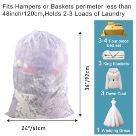 Polecasa Heavy Duty Diamond Mesh Laundry Bags with Drawstring Closure and ID Tag, Large Durable Laundry Hamper Liner, Washable Laundry Bag for Travel, Sports, Dorms (24x 36| 1 Pack) - White Polecasa Heavy Duty Diamond Mesh Laundry Bags with Drawstring Closure and ID Tag, Large Durable Laundry Hamper Liner, Washable Laundry Bag for Travel, Sports, Dorms (24x 36| 1 Pack) - White