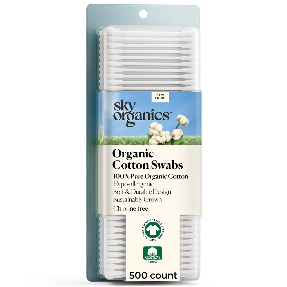Sky Organics - Organic Cotton Swabs, 500 ct. - Ultra Soft Tips - Strong & Durable - Hypoallergenic - Chlorine Free - Sustainable - with Ebook - Natural, Vegan & Cruelty Free - Skin Care & Self Care Sky Organics - Organic Cotton Swabs, 500 ct. - Ultra Soft Tips - Strong & Durable - Hypoallergenic - Chlorine Free - Sustainable - with Ebook - Natural, Vegan & Cruelty Free - Skin Care & Self Care